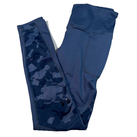 Under Armour Women's Cold Gear Leggings Medium Navy Blue Camo EUC - Picture 1 of 7
